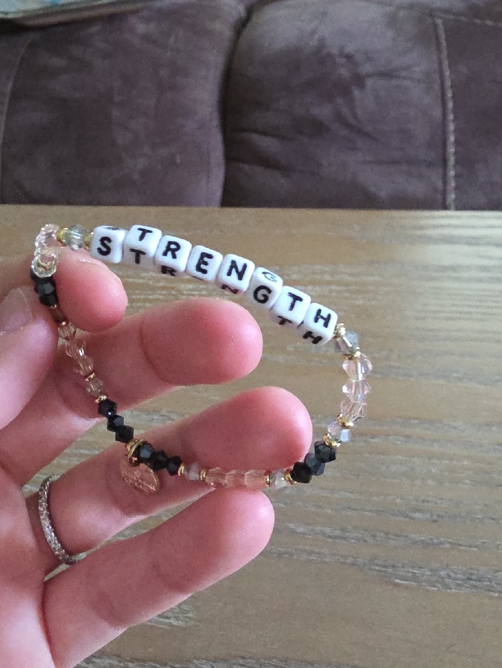 Little Words Project Strength Beaded Stretch Bracelet - Pink and Black